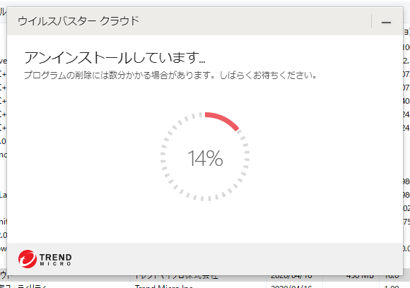 アンインストールが進んでいきます