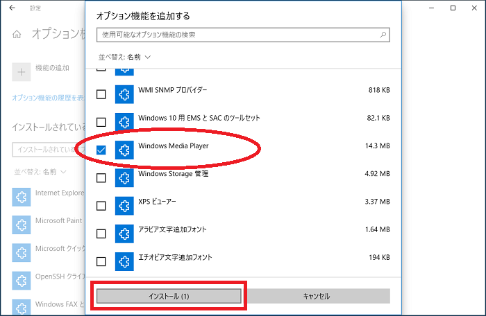 Windows Media Player→インストール