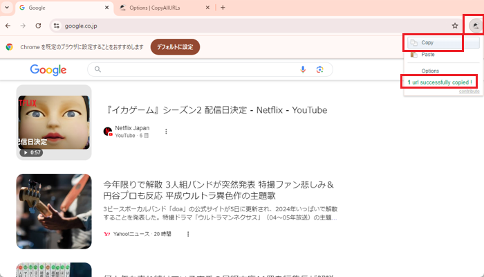 Copy highlighted tabs onlyを設定した状態