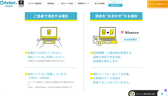 リネットのデータ消去サービス