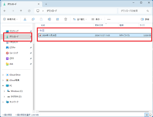 動画がダウンロードされる